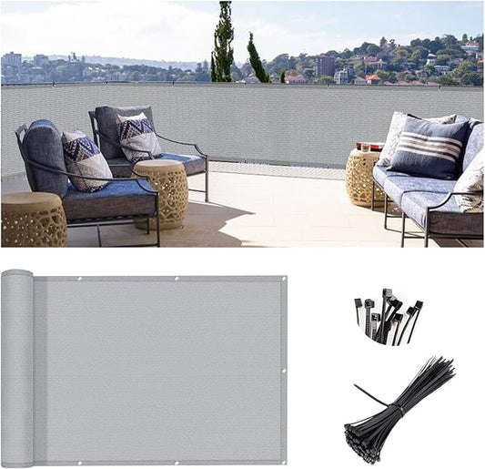 SUNLAX 3.3'x13' Light Grey Balcony Privacy Screen Fence Windscreen Cover Fabric Shade Netting Mesh Cloth with Grommets UV Protection for Patio, Backyard, Porch, Railing Shield 90%