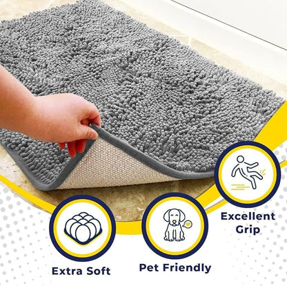 Muddy Mat® | Super Water Absorbent Door Mat Indoor, Microfiber Quick Dry Chenille Entryway Rug, Slip Resistant Front Door Mat, Indoor Mats for Entryway, Machine Washable Pet Rug, Light Grey 20" x 30"