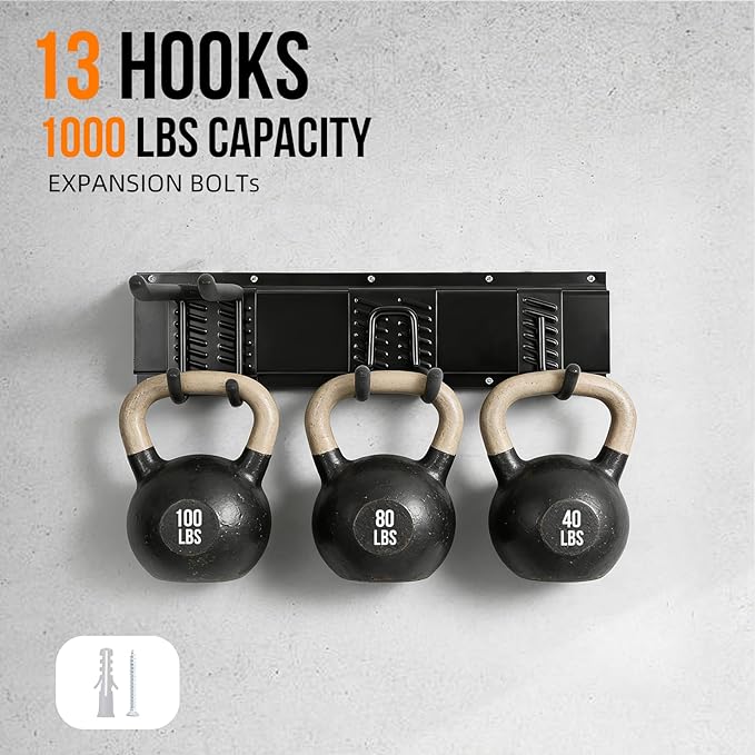 FAHKNS Garage Tool Organizer Wall Mount 99 Inch, Heavy Duty Garage Storage Rack with Adjustable Hooks, Large Capacity Garden Tool Organizer for Garage Organization, Workshop, Shed