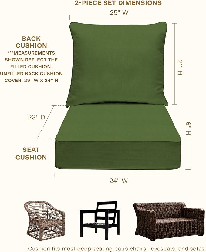 Honeycomb Outdoor Deep Seat, 24 x 23, Textured Solid Artichoke Green Chair Cushion for Patio Furniture