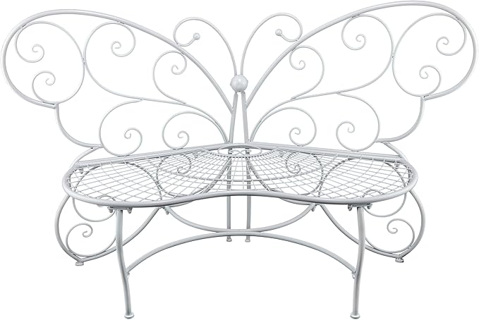 Alpine Corporation 62"L Indoor/Outdoor 2 Person Metal Butterfly Shaped Garden Bench, White