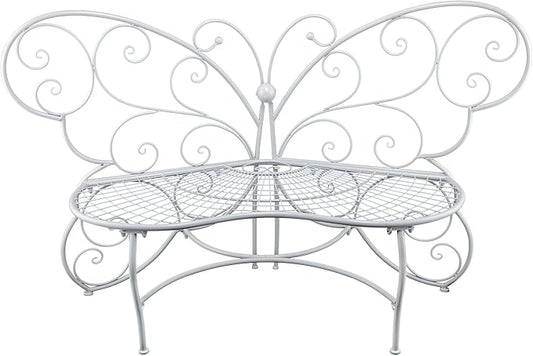 Alpine Corporation 62"L Indoor/Outdoor 2 Person Metal Butterfly Shaped Garden Bench, White
