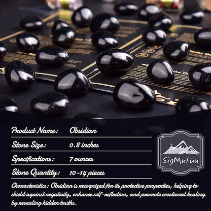 Polished Stone Set Obsidian Crystals, 0.8" Handpicked Tumbled Gemstones Rocks, Pebbles for Reiki, Chakra, Healing, Home Decor