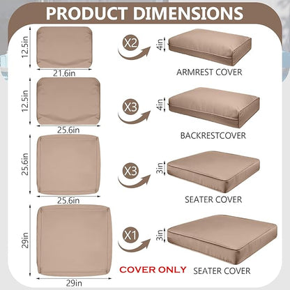 9 Piece Outdoor Patio Waterproof Cushion Covers, Fits 4-Seat Wicker Rattan Sectional Couch Chair Furniture Cover Replacement Set - Fade-Resistant Patio Cushion Covers with Zipper