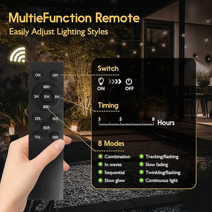 Solar String Lights Outdoor with Remote 30 FT, USB & Solar Dual Charging, Waterproof, 8 Modes 3 Timers, 10+1 LED Shatterproof S14 Bulbs, Dimmable Solar Light for Camping Backyard Bistro Porch Garden