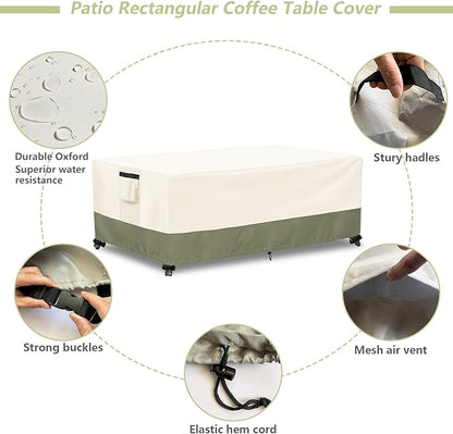 Outdoor Coffee Table Cover 48 W x 28 D x 16 H Inches,600D Heavy Duty Waterproof Outdoor Table Cover,Patio Rectangle Table Covers,Beige