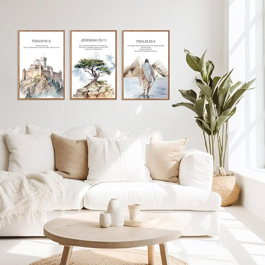 CHDITB Christian Bible Verse Framed Canvas Wall Art Set, Scripture Prints, Inspirational Spiritual Wall Decor, Religious Refuge Hope Vintage Christian Poster For Living Room, Bedroom, Church 16"x24"X3