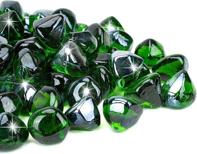 Mr. Fireglass 10 Pounds Diamond Fire Glass, 1 inch High Luster Reflective Fire Pit Glass Rocks for Propane & Natural Gas Fire Pits Fireplace & Lanscape, Emerald Green