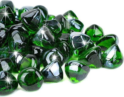 Mr. Fireglass 10 Pounds Diamond Fire Glass, 1 inch High Luster Reflective Fire Pit Glass Rocks for Propane & Natural Gas Fire Pits Fireplace & Lanscape, Emerald Green