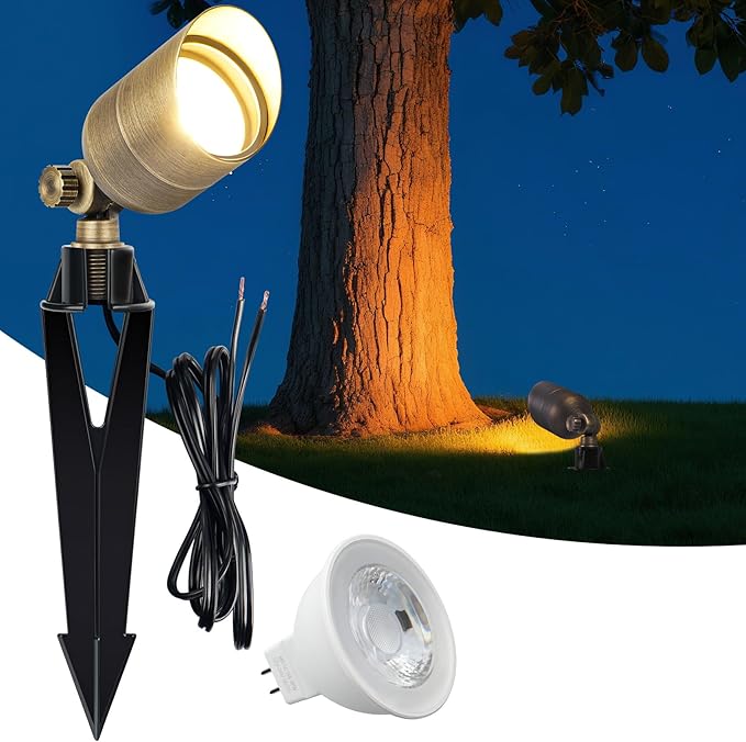 Cheopha Solid Brass Low Voltage Outdoor Spotlight, 12V Landscape Lighting, Compact Size Low Voltage Spot Light with Replaceable 5W MR16 LED Bulb 2700K, IP65 Outdoor Spotlights for Yard Garden 1-Pack