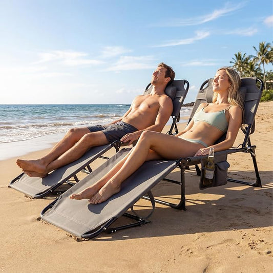 GYMAX Tanning Chair with Face Hole, Sun Bathing Lounge Chairs for Outside with Side Pocket, Folding Portable Face Down Layout Tanning Chair Beach, Backyard, Poolside, Lawn (Grey,1)