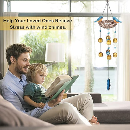 Taman Blue Bird Wind Chime - Wind Bell for Outside Indoor Resin Decorative Metal Bronze Mobile Wind Chime Memorial Sympathy Gift for Home, Outdoor, Yard, Patio,Garden Decor, 27.5"
