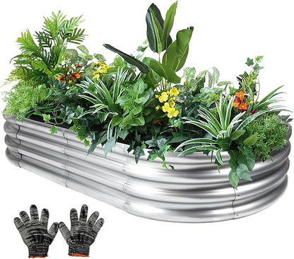 8×4×1 ft Large Galvanized Raised Garden Bed Outdoor, Easy Assembly Metal Planter Box for Gardening, Vegetables, Herbs, Flower