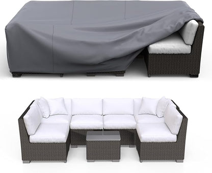 Patio Furniture Set Cover Waterproof, Heavy Duty Funiture Covers for Outdoor Sectional Sofa Set Wicker Rattan Table Chair Rectangular,108"L×82"W×28"H,Grey