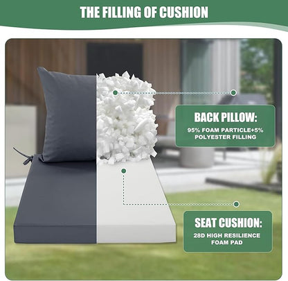 Waterproof Outdoor Cushions for Patio Furniture, Fade Resistant Backrest and Deep Seat Cushion Set with Removable Cover, 22 x 22 Inch, Dark Grey, Set of 4