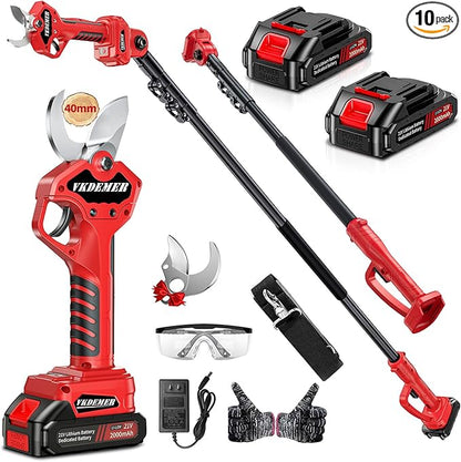 2-in-1 Pole Pruning Shears,1.6" Cutting Diameter, Cordless Electric Pruning Shears with Extension Pole,2×2.0Ah Battery Powered Pruner for Tree Trimming (2 Set Blades&Battery Charger Included)