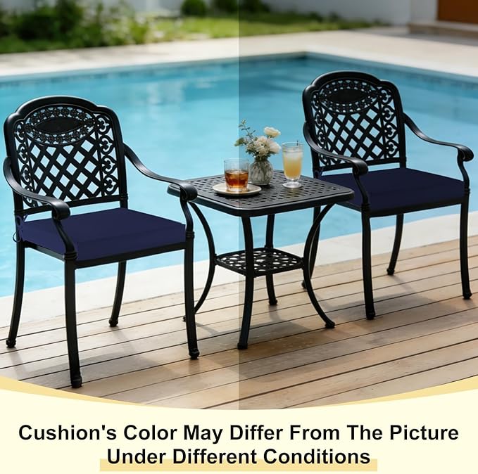 downluxe Waterproof Outdoor Chair Cushions for Patio Furniture, 22" x 22" x 3" Patio Chair Cushion with Adjustable Ties & Portable Handle, Square Outdoor Cushion with Removable Cover, Navy, 2 Pack