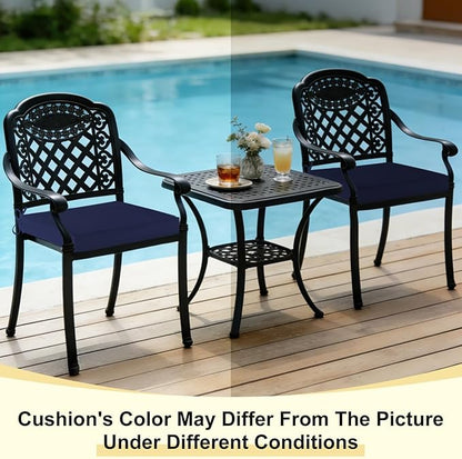 downluxe Waterproof Outdoor Chair Cushions for Patio Furniture, 22" x 22" x 3" Patio Chair Cushion with Adjustable Ties & Portable Handle, Square Outdoor Cushion with Removable Cover, Navy, 2 Pack