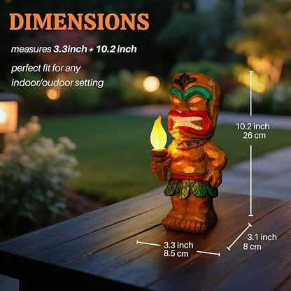 Solar Tiki Garden Statues Tiki Statue Holding Torches with Flickering Flame LED Lights for Tiki Bar Porch Lawn Yard Outdoor Decorations Christmas Birthday Gardening Gift for Mom Women