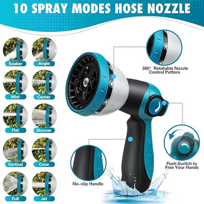 75FT Garden Hose, Non-Expandable Flexible Fabric Water Hose with 10-Function Spray Nozzle, Kink-Free & Lightweight Yard Hose with 3/4" Solid Brass Connectors for Lawn, Outdoor, RV & Marine Use