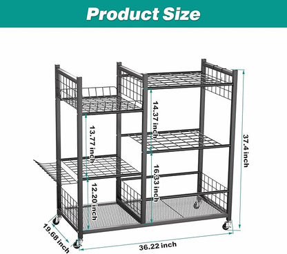 EVERHANGER Garden Tool Organizer, Garage Tool Storage Stand Organizer with Lockable Wheels, Yard Tool Racks, Fit for Long-Handled Tools/Rakes/Brooms