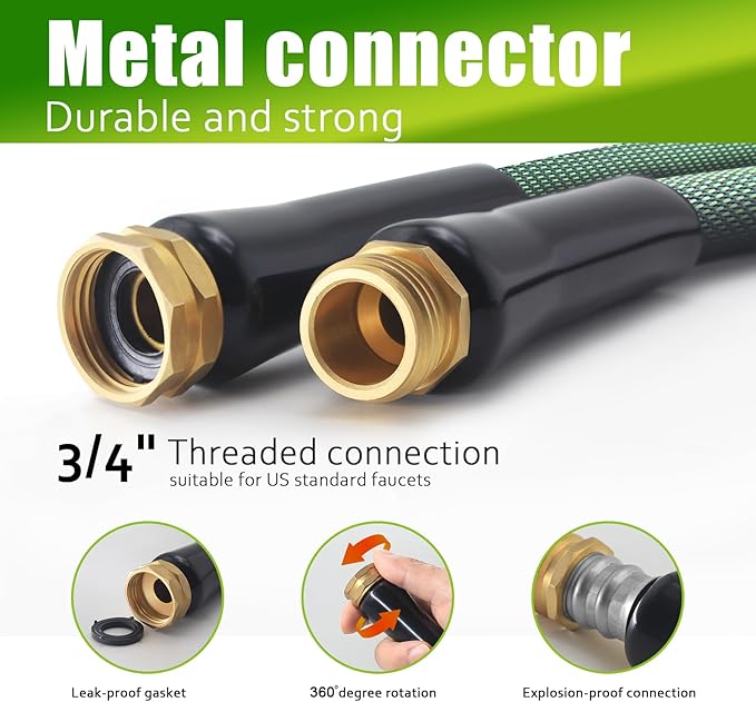 Garden Hose 100 FT, Heavy Duty Water Hose with Aluminum Fittings, Puncture Proof All-weather, Ultra-Lightweight and Flexible, Watering and Cleaning for Outdoor, Lawn