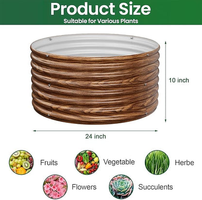 4 Pack Brown 2x2FT Round Corrugated Galvanized Steel Raised Garden Bed Outdoor, Metal Above Ground Garden Bed for Vegetables and Flowers, Raised Beds for Gardening-2x2FTx10Inch