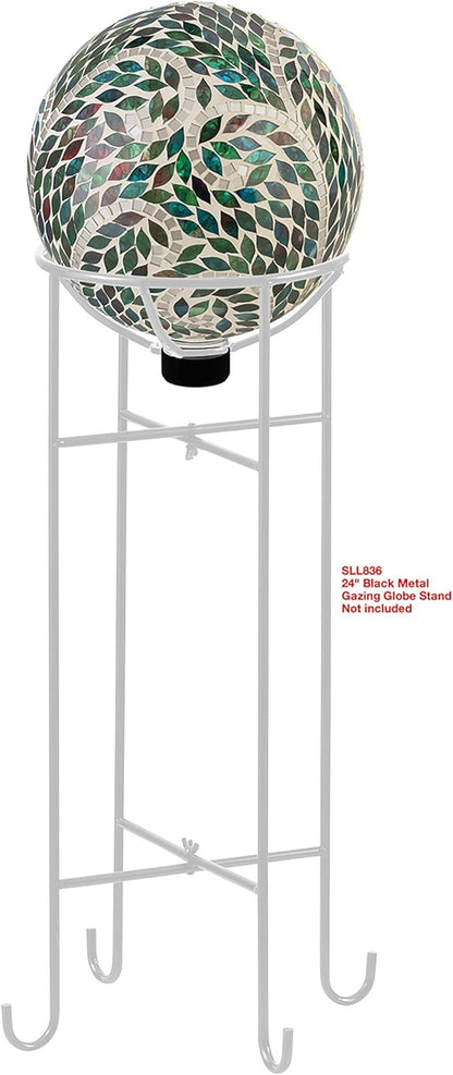 Alpine Corporation 10" Diameter Indoor/Outdoor Glass Mosaic Gazing Globe Yard Decoration, Scroll Leaf Pattern Design