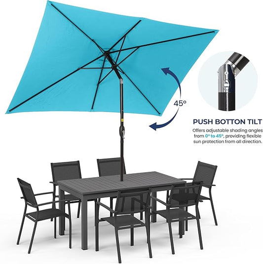 SUNVIVI OUTDOOR Patio Umbrella, Rectangular Patio Umbrella, Metal Pole Square Outdoor Umbrella with Crank and Push Button Tilt, Large Outdoor Umbrella with Polyester Canopy