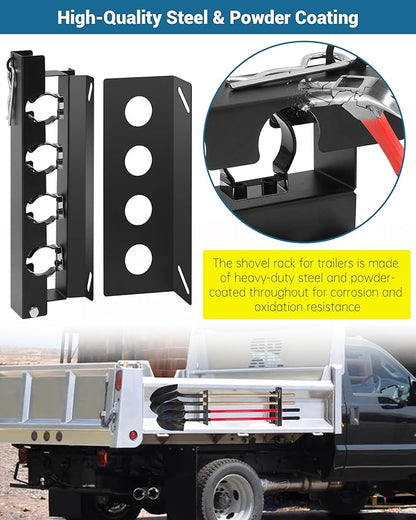 4-Hole Shovel Holder for Truck Bed, Garden Tool Holding Rack, Shovel Rack for Trailer/Truck Accommodates Diameters Up to 1.8" Rakes, Shovels, Other Garden Tools