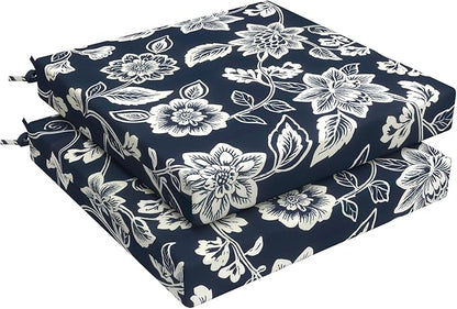 LVTXIII Outdoor Seat Cushions Set of 2 Square Chair Cushions with Ties, Patio Chair Pads for Home Office and Patio Garden Furniture Decoration 22"x22"x3", ‌Elegant Vines Navy