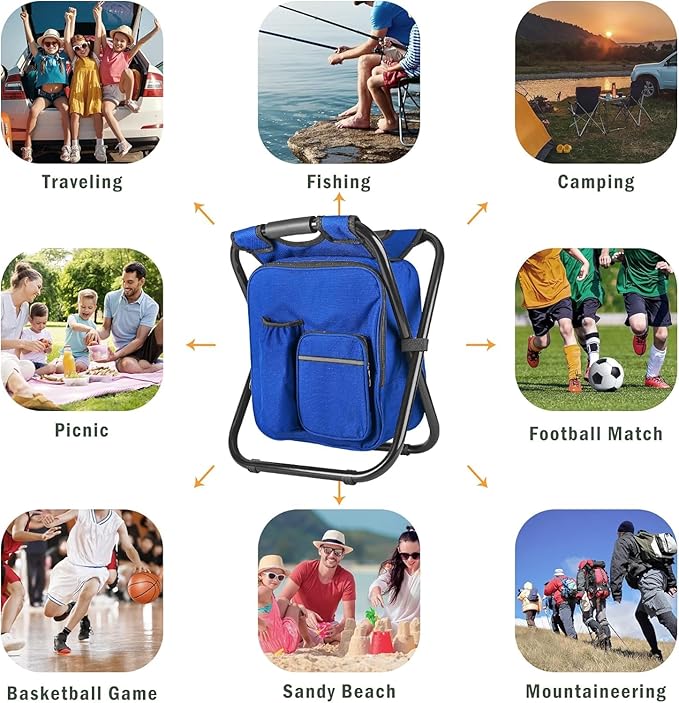 Kikerike Backpack Stool Cooler Chair Heavy Duty 300 LBS Max Load Portable Lightweight Stool Backpack Folding Fishing Cooler Seat for Camping Hunting Fishing - Dark Blue