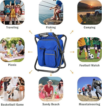 Kikerike Backpack Stool Cooler Chair Heavy Duty 300 LBS Max Load Portable Lightweight Stool Backpack Folding Fishing Cooler Seat for Camping Hunting Fishing - Dark Blue