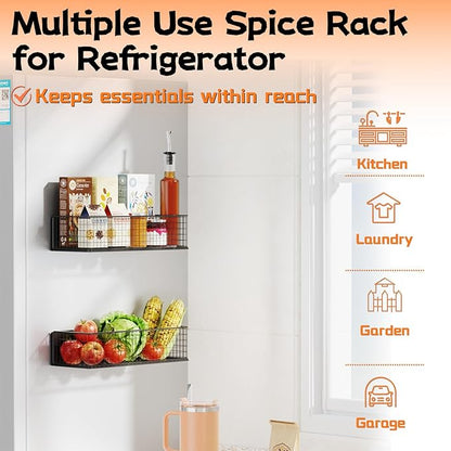 ULIBERMAGNET Magnetic Baskets Fridge Organizers, Large Capacity Metal Wire Mesh Basket Spice Rack for Fridge Storage, Magnetic Shelf for Garage, Laundry, Kitchen, Workshop, Cabinet(2 Pack)