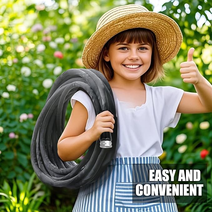 Non-Expandable Garden Hose 25feet, with 10 Function Hose Nozzle, Tough & Flexible, Lightweight, Crush Resistant Fittings, Kink & Tangle Free, Rust Proof
