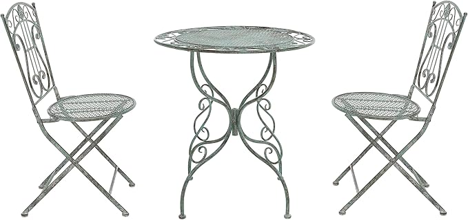 SAFAVIEH Outdoor Collection Semly Victorian Antique Dark Green Wrought Iron 3-Piece Bistro Set