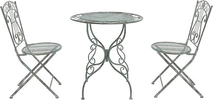 SAFAVIEH Outdoor Collection Semly Victorian Antique Dark Green Wrought Iron 3-Piece Bistro Set