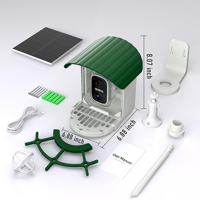 Bird Feeder with Camera 3W Solar Powered Panel: 2.4Ghz WiFi Hummingbird Feeders for Outdoors with AI Identify Auto Capture, 2K Live View, Instant Arrival Alerts, Gift for Bird Lovers (Green)