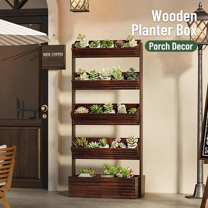Vertical Wooden Raised Garden Bed, Garden Planters Freestanding Wood Plant Stand Flower Rack Wooden Planter Box for Plants Herbs Flowers Vegetables Outdoor Indoor Gardening (5-Tier Carbonized)