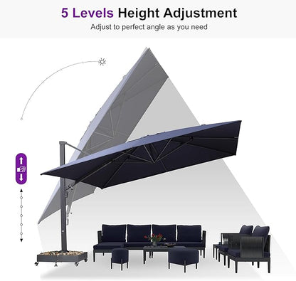 PURPLE LEAF 11' X 15' Rectangle Patio Umbrella Large Cantilever Outdoor Aluminum Offset Umbrella with 360-degree Rotation for Garden Deck Backyard Pool Navy Blue
