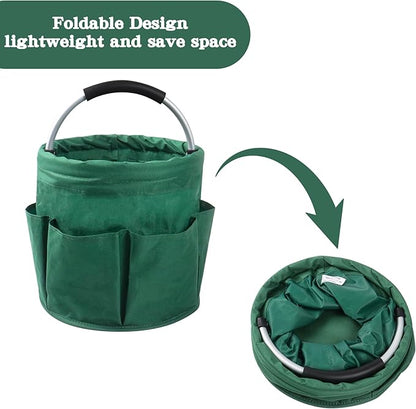 Klmnop Garden Tool Bag, Foldable Gardening Bags for Tools, Garden Tool Organizer with 6 Pockets, Garden Tote Bag for Indoor and Outdoor Use(Green)