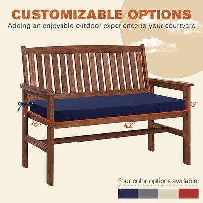 Favoyard Outdoor Bench Cushion 42 x 16 Inch Rainproof Patio Furniture Cushions 3-Year Color Fastness Garden Settee Porch Pads with Ties, Blue