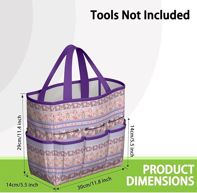 Boho Garden Tool Bag - Waterproof Floral Garden Tote with 8 Pockets, Large Storage Home Organizer Gardening Tool Oxford Bag for Garden Tools Kits Holder, Ideal Outdoor Gardening Gift for Women & Men