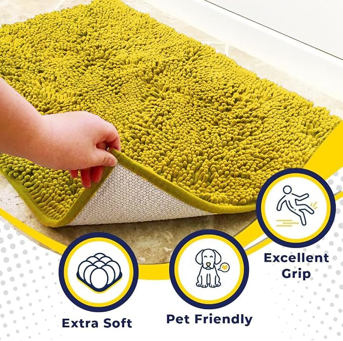 Muddy Mat® | Super Water Absorbent Door Mat Indoor, Microfiber Quick Dry Chenille Entryway Rug,Slip Resistant Front Door Mat,Indoor Mats for Entryway,Machine Washable Pet Rug, Lemon Yellow 36" x 120"