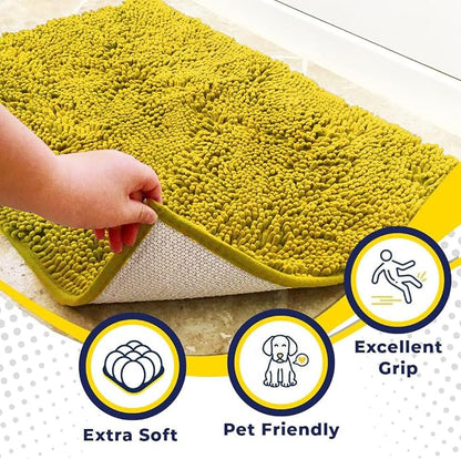 Muddy Mat® | Super Water Absorbent Door Mat Indoor, Microfiber Quick Dry Chenille Entryway Rug,Slip Resistant Front Door Mat,Indoor Mats for Entryway,Machine Washable Pet Rug, Lemon Yellow 24" x 72"
