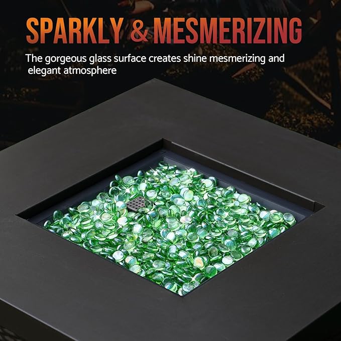 Skyflame 10-Pound Fire Glass Beads for Fire Pit Fireplace, 1/2-Inch Size Emerald Green Reflective Decorative Blended Fireglass Drops for Landscaping