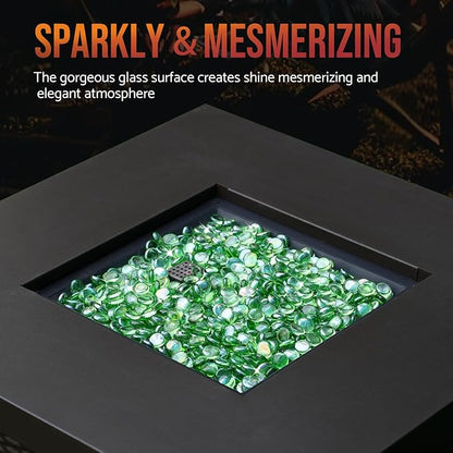 Skyflame 10-Pound Fire Glass Beads for Fire Pit Fireplace, 1/2-Inch Size Emerald Green Reflective Decorative Blended Fireglass Drops for Landscaping