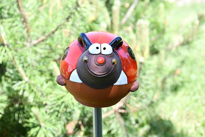 Ceramic Garden Decor - Ladybird Lawn stake - Outdoor statue - Perfect, unique gifts for gardeners woman, men, yard gifts - Handmade, Frostproof