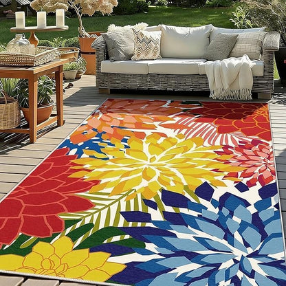 ZonLi Colorful Outdoor Rug 6x9Ft Waterproof Multicolored Indoor Area Rug Washable Outdoor Patio Rugs Tropical Floral Non Slip Outdoor Carpet for Living Room, Pool,Backyard,Deck,Camping