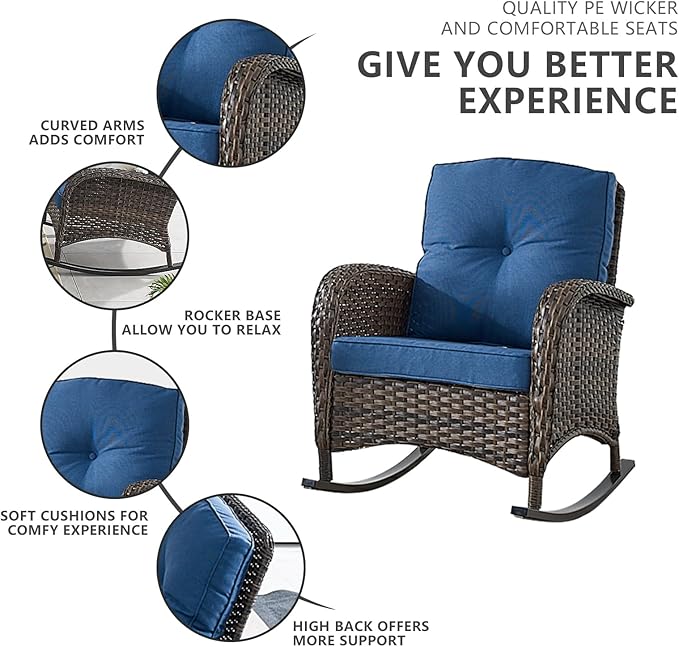 HUMMUH 7-Piece Outdoor Patio Furniture with Fire Pit Set,Wicker Patio Sofa Set Outdoor Rocking Chairs with Ottomans for Backyard,Poolside,Deck